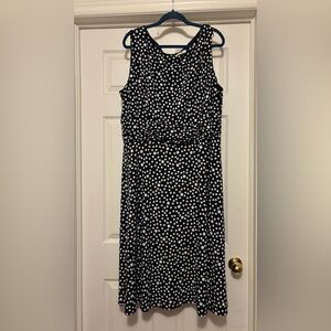 Elegant Navy Blue and White Polka Dot Midi Dress 24W NWT